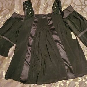 Black puff sleeve baby doll shirt